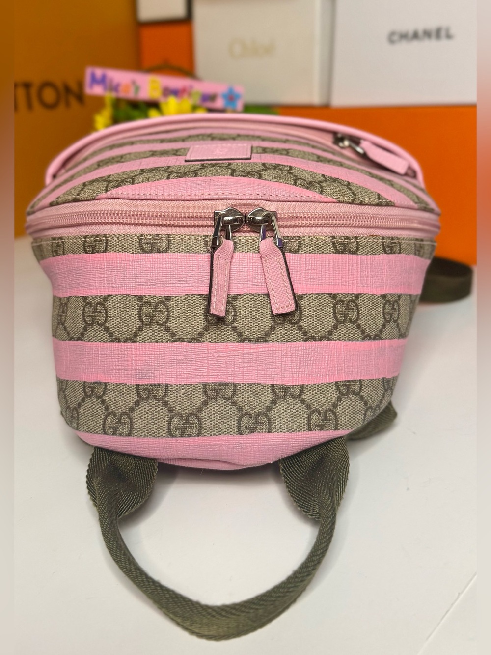 GUCCI w/COA Euc Kids Striped GG Supreme Canvas Backpack - Picture 8 of 17